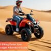 Man riding a red quad bike across Dubai desert dunes on a budget adventure.