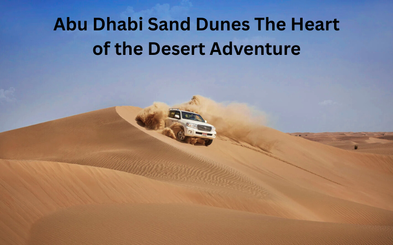“Abu Dhabi sand dunes at sunset with golden desert landscape, ideal for desert safari and adventure tours.”