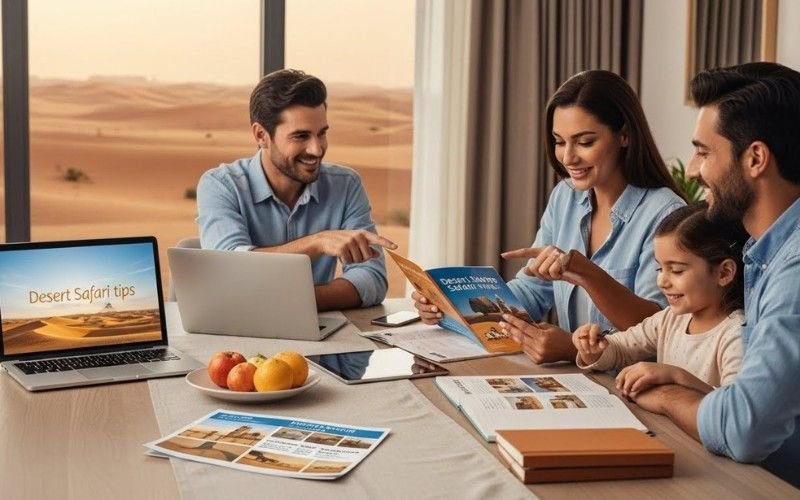 Traditional camp setting for a BBQ Dinner Desert Safari Dubai with glowing lights and festive setup