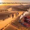 Early morning sunrise desert safari Dubai with red dunes and golden sunlight