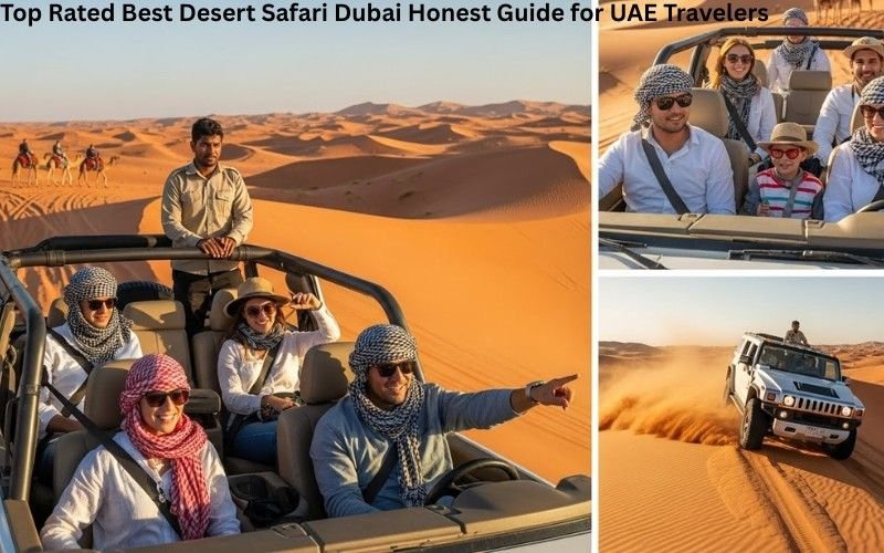 Tourists enjoying dune bashing during the top rated desert safari Dubai experience
