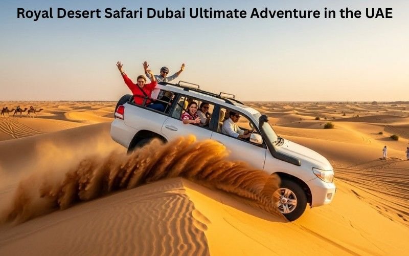 Luxury 4x4 vehicle driving in Dubai desert during sunset on a royal desert safari