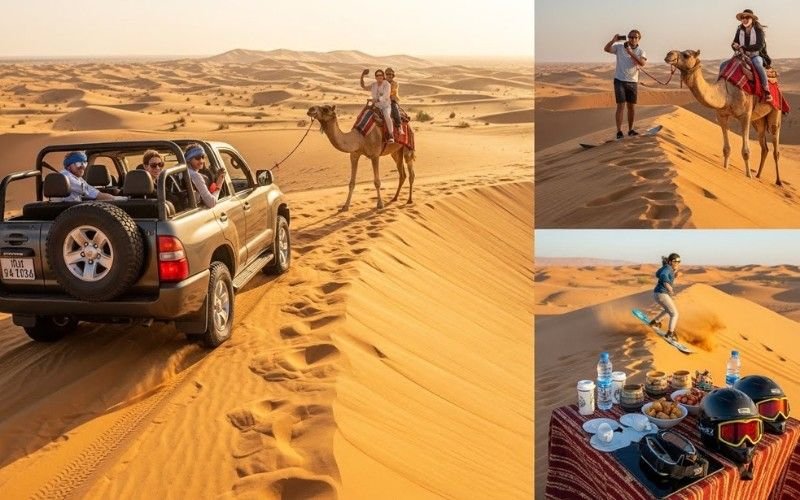 VIP guests enjoying sunset views on red dunes during a Dubai desert safari