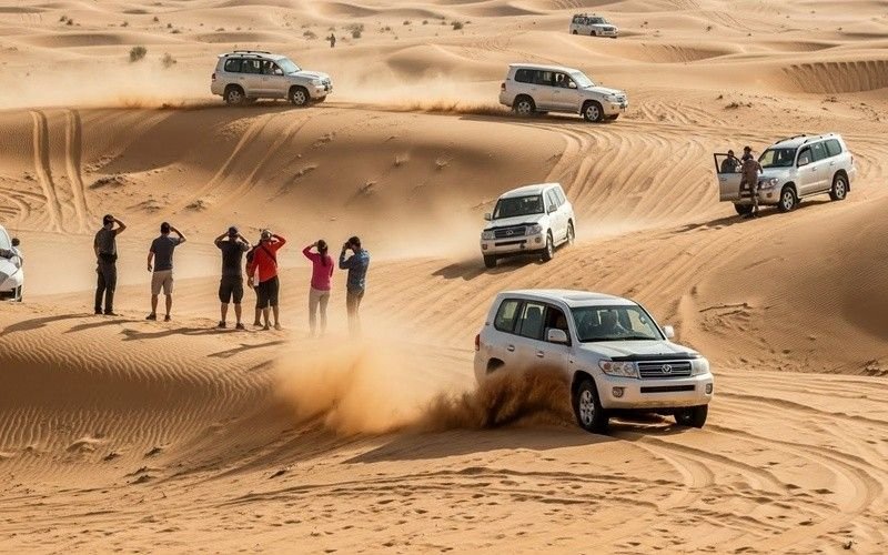 Group-desert-safari-Dubai-camp-dinner-with-pickup-included