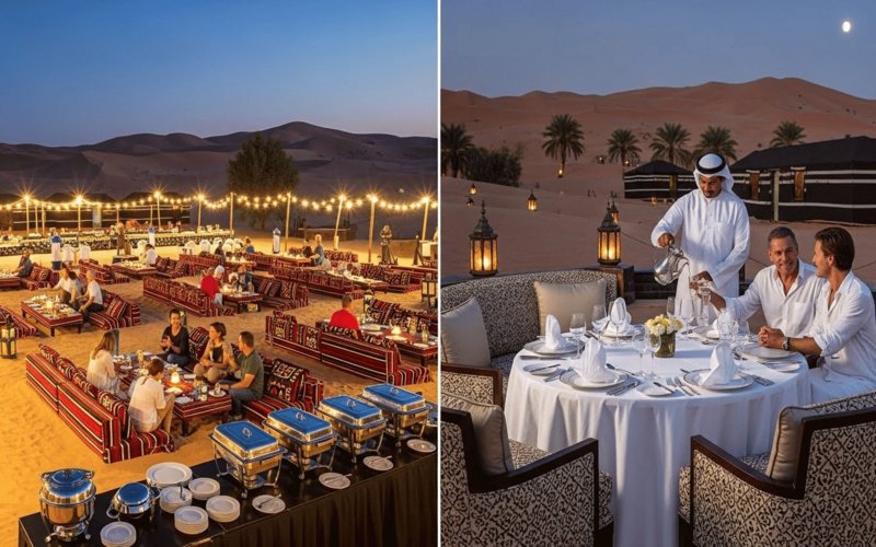 Luxury vs standard desert safari Dubai camp seating