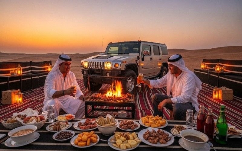 Evening-BBQ-dinner-at-Dubai-desert-safari-with-Hummer-experience