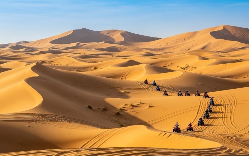 Panoramic-view-of-Lahbab-and-Al-Badayer-deserts-with-quad-bikes-in-Dubai