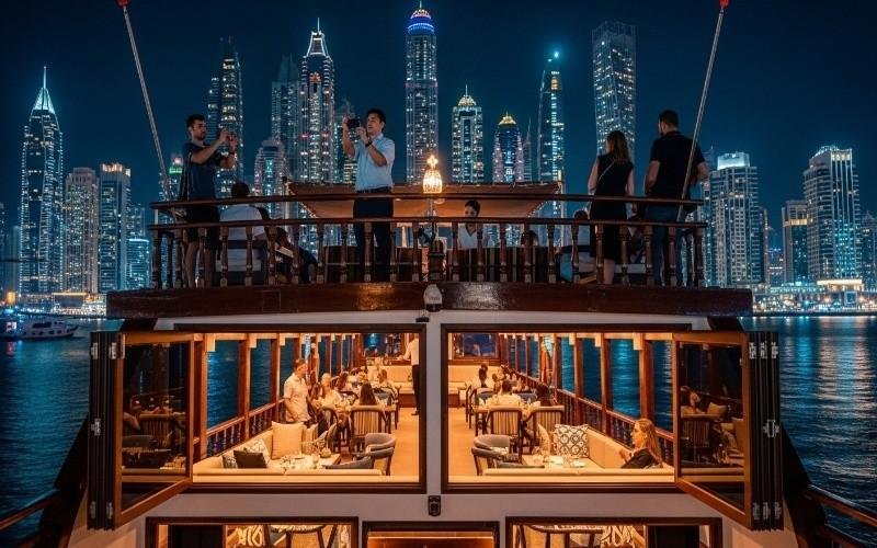 Upper-and-lower-deck-seating-options-on-Dubai-Marina-dhow-cruise-with-night-city-views
