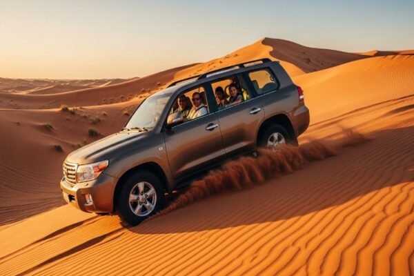 private-4x4-desert-safari-Dubai-vehicle-on-red-dunes