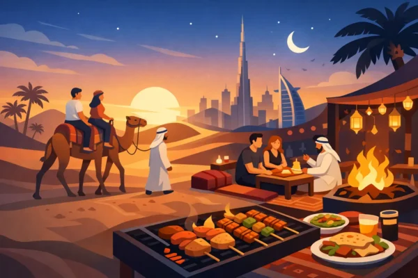 Dubai Camel Ride Barbecue Dinner Experience